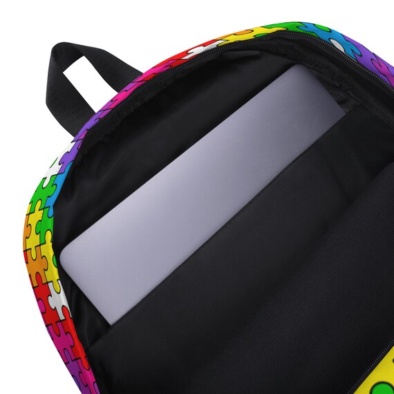 Rainbow Puzzle Print Backpack, Fun Patterned Travel Bag - Etsy display picture 1