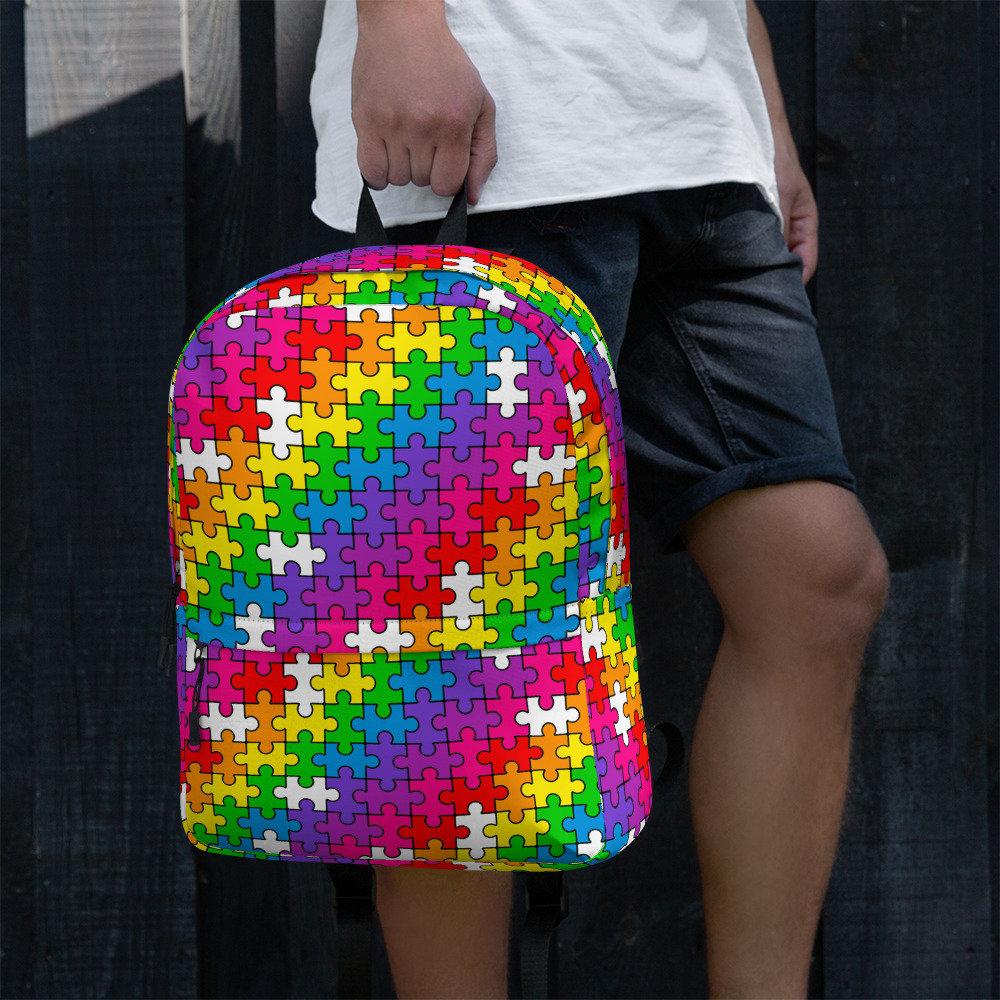 Colorful Puzzle Print Mini Backpack Rainbow Puzzle Print Backpack, Fun Patterned Travel Bag - Etsy main image 3