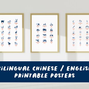 Bilingual Chinese English Prints | Printable Educational Language Learning Posters | Digital Download | Pinyin Simplified Chinese