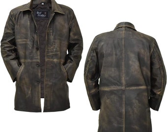 Handmade Distressed Brown Leather Jacket, Supernatural Coat Jacket, Vintage Style Winter Leather Jacket