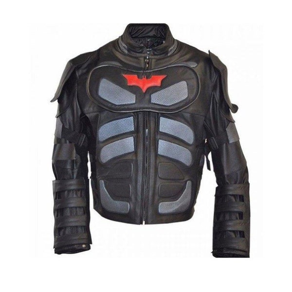 Handmade Batman Motorcycle Black Leather Jacket, Dark Knight Rises Batman Cosplay Jacket