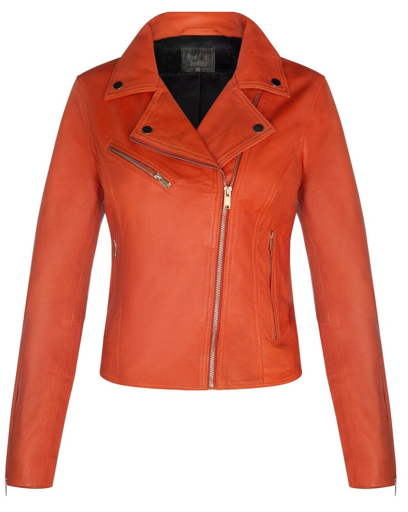 Ladies Gothic Retro Style Jacket Women Orange Leather Jacket Etsy