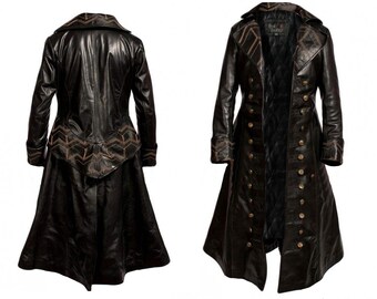 Handmade Men Captain Hook Long Trench Coat, Once Upon A Time Cosplay Leather Trench Coat