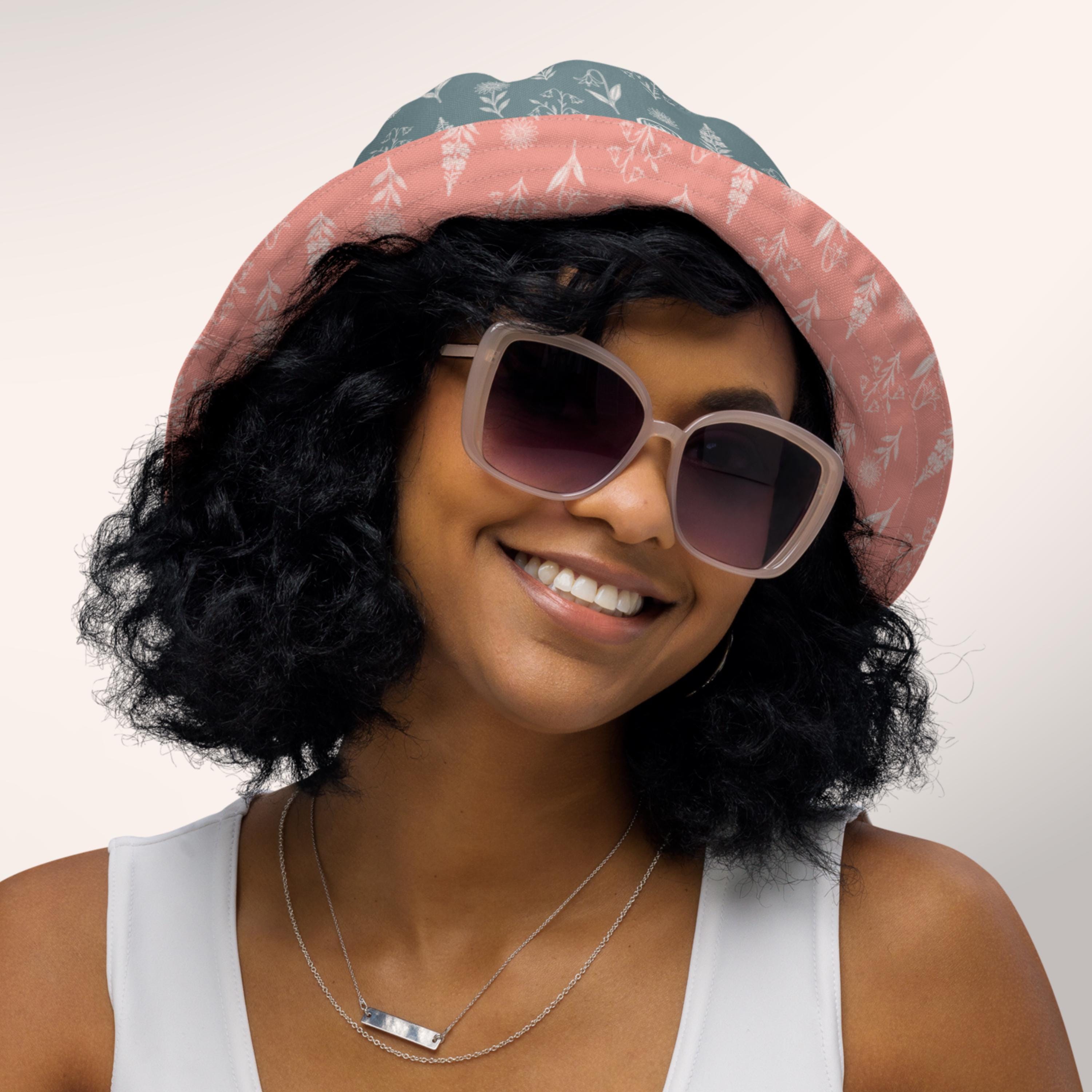 Reversible Wildflower Print Bucket Hat Unisex Sun Protection Foldable Reversible bucket hat | Manatee County Audubon Society main image 2