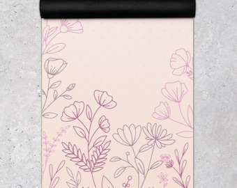 Wildflower Yoga Mat - Pastel Pink Floral Microsuede Exercise & Meditation Mat
