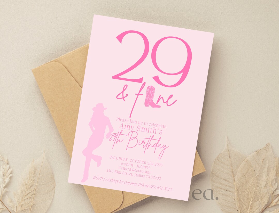 29th Birthday Invitation Printable Pink Cocktail Party Invite Etsy