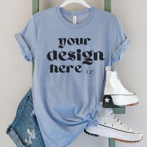 Bella & Canvas 3001 TShirt Mockup, Bella Canvas 3001 Shirt, Heather Blue Mockup, Styled Mockup, Bella Canvas Mockup, Blue T-shirt Mockup Tee