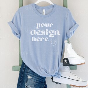 Bella & Canvas 3001 TShirt Mockup, Bella Canvas 3001 Shirt, Heather Blue Mockup, Styled Mockup, Bella Canvas Mockup, Blue T-shirt Mockup Tee