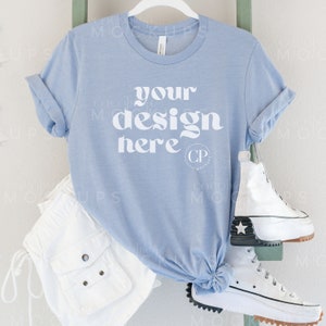 Bella & Canvas 3001 TShirt Mockup, Bella Canvas 3001 Shirt, Heather Blue Mockup, Styled Mockup, Bella Canvas Mockup, Blue T-shirt Mockup Tee