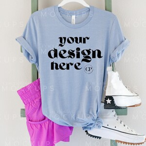 Bella & Canvas 3001 TShirt Mockup, Bella Canvas 3001 Shirt, Heather Blue Mockup, Styled Mockup, Bella Canvas Mockup, Blue T-shirt Mockup Tee