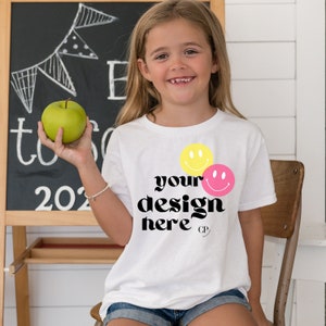 Kid&#39;s Shirt Mockup, White Shirt, Girl&#39;s T-shirt Modeled Mock-Up, Baby Tee, Sublimation Blank Shirt Mock, White Gildan 5000b, Youth tshirt