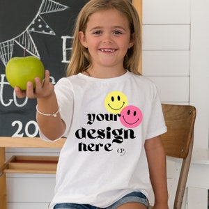Kid&#39;s Shirt Mockup, White Shirt, Girl&#39;s T-shirt Modeled Mock-Up, Baby Tee, Sublimation Blank Shirt Mock, White Gildan 5000b, Youth tshirt