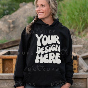 Gildan 18500 Black Hoodie Mockup, Oversized Hooded Sweatshirt mockup, Lifestyle Mockup, Gildan Sweatshirt Mockup, Model Mockup Styled Mockup