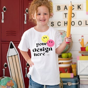 Kid&#39;s Shirt Mockup, White Shirt, Girl&#39;s T-shirt Modeled Mock-Up, Baby Tee, Sublimation Blank Shirt Mock, White Gildan 5000b, Youth tshirt