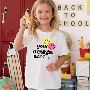 Kid&#39;s Shirt Mockup, White Shirt, Girl&#39;s T-shirt Modeled Mock-Up, Baby Tee, Sublimation Blank Shirt Mock, White Gildan 5000b, Youth tshirt