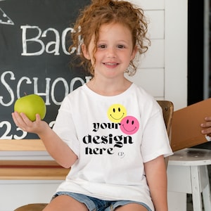 Kid&#39;s Shirt Mockup, White Shirt, Girl&#39;s T-shirt Modeled Mock-Up, Baby Tee, Sublimation Blank Shirt Mock, White Gildan 5000b, Youth tshirt