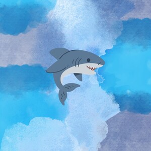 Blue Shark for Kids Watercolor Digital Print