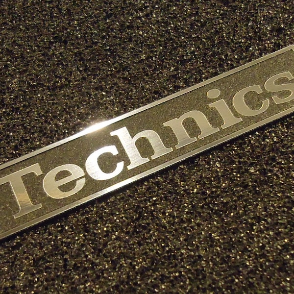 Technics Logo Emblem Badge silver color brushed 3M adhesive 68 x 13 mm [402b]