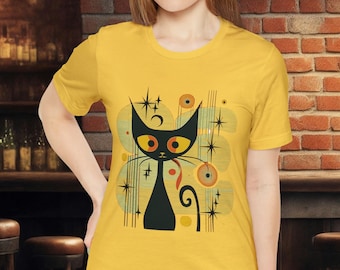 Mid Century Modern Atomic Cat tshirt, Atomic MCM Black Cat tee, Mid-Century Cat 1950 Retro Clothing, Unisex retro shirt, Mid mod Cat Tshirt