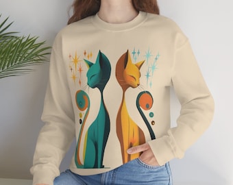 Mid Century Modern Atomic Cats Sweatshirt, Atomic MCM Cats, Vintage Retro Cats, Cat Lover Unisex Crewneck Sweatshirt, 60s shirt, 70s closing