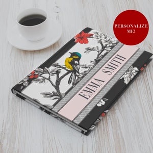 French Toile De Jouy Hardcover Journal, Elegant Custom Name Chinoiserie Notebook for Mom, Teacher, Personalizable Gift, Black & White Style