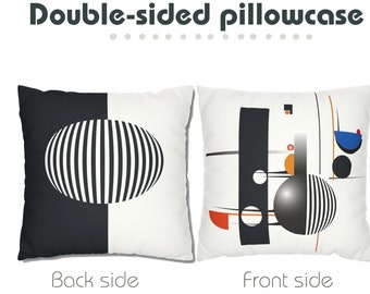 Black and White Geometric Pillowcase - Optical Art Bauhaus Style - Midcentury Modern Retro -  MCM Accent Pillow cover - 60s 70s 80s pillow