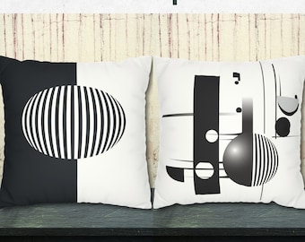 Minimalist Black and White Geometric Pillow Case - Graphic Abstract Bauhaus Inspired Design - Opt Art - Midcentury Modern Retro Home Decor