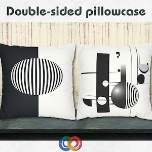 Minimalist Black and White Geometric Pillow Case - Graphic Abstract Bauhaus Inspired Design - Opt Art - Midcentury Modern Retro Home Decor