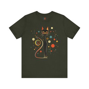Mid Century Modern Atomic Cat tshirt, Atomic Era Black Cat tee, 1960s Retro Clothing, Mid mod Cat Tshirt Cute Halloween Black Kitten image 2