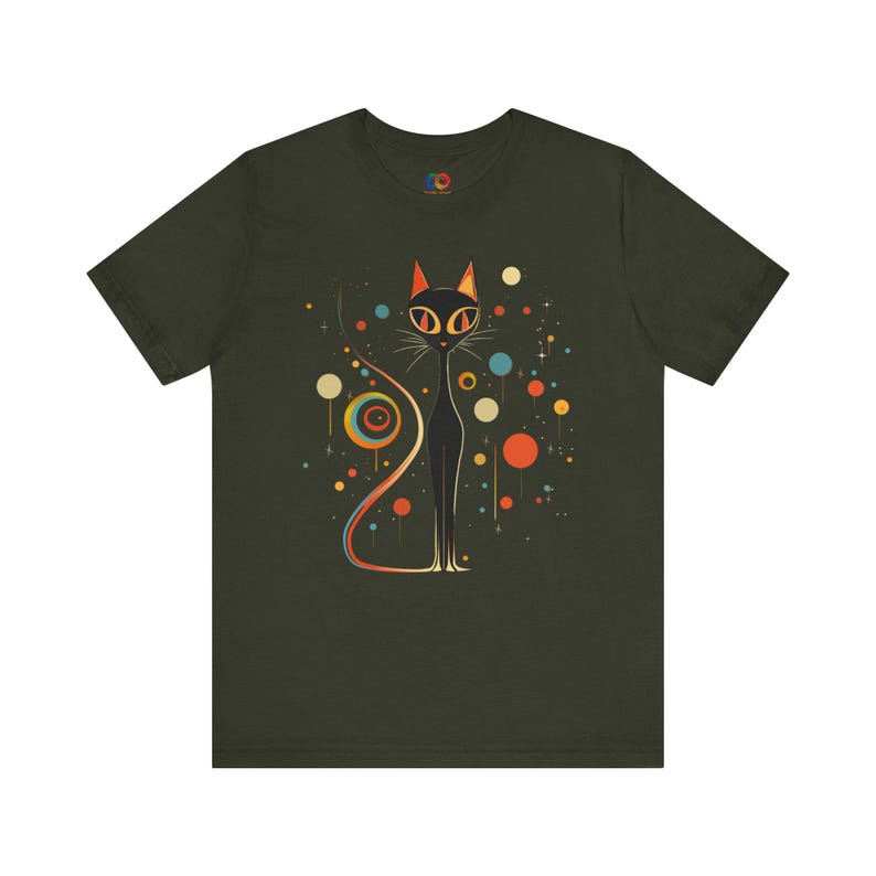 Mid Century Modern Atomic Cat tshirt, Atomic Era Black Cat tee, 1960s Retro Clothing, Mid mod Cat Tshirt Cute Halloween Black Kitten image 2