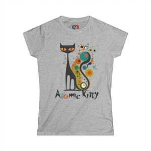 Maglietta Atomic Cat moderna di metà secolo, Atomic Kitty, abbigliamento retrò vintage MCM Black Cat, maglietta retrò Softstyle da donna, gattino mod metà anni ’60 immagine 3
