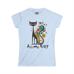 Maglietta Atomic Cat moderna di metà secolo, Atomic Kitty, abbigliamento retrò vintage MCM Black Cat, maglietta retrò Softstyle da donna, gattino mod metà anni ’60 immagine 2