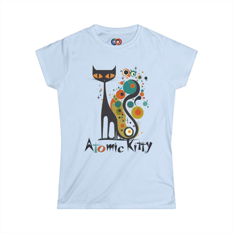 Maglietta Atomic Cat moderna di metà secolo, Atomic Kitty, abbigliamento retrò vintage MCM Black Cat, maglietta retrò Softstyle da donna, gattino mod metà anni ’60 immagine 2