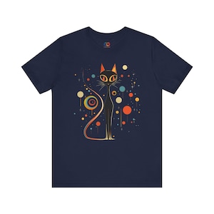 Mid Century Modern Atomic Cat tshirt, Atomic Era Black Cat tee, 1960s Retro Clothing, Mid mod Cat Tshirt Cute Halloween Black Kitten image 4