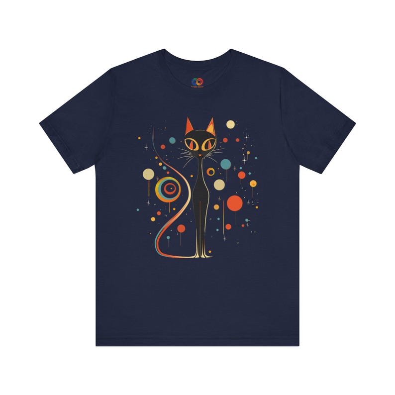 Mid Century Modern Atomic Cat tshirt, Atomic Era Black Cat tee, 1960s Retro Clothing, Mid mod Cat Tshirt Cute Halloween Black Kitten image 4