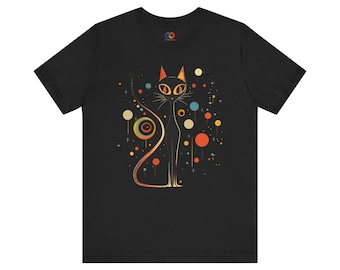 Mid Century Modern Atomic Cat tshirt, Atomic Era Black Cat tee, 1960s Retro Clothing, Mid mod Cat Tshirt Cute Halloween Black Kitten