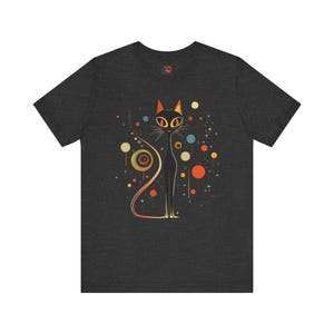 Mid Century Modern Atomic Cat tshirt, Atomic Era Black Cat tee, 1960s Retro Clothing, Mid mod Cat Tshirt Cute Halloween Black Kitten image 3