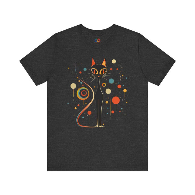 Mid Century Modern Atomic Cat tshirt, Atomic Era Black Cat tee, 1960s Retro Clothing, Mid mod Cat Tshirt Cute Halloween Black Kitten image 3