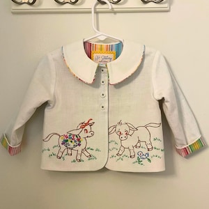 Handmade Toddler Jacket: Vintage Embroidered Tea Towels – Size 2 Years