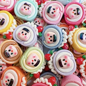 Kawaii Cake Roll Girl Charm Beads | 3D Cake Beads |Cute DIY Craft Supplies for Pen Covers, Keychains, Earrings | Dessert Charm | Set of 8