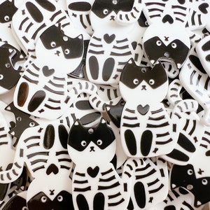 Cat Skeleton Acrylic Charms | Halloween Cat Acrylic Charms | Striped Cat Acrylic Charms | Bandit Cat Acrylic Charms for Earrings etc