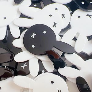Kawaii Bunny Acrylic Charms Set of 10 | Black, White or Mixed | Cute DIY Charms for Keychains, Jewelry, Phone Charms & Crafts