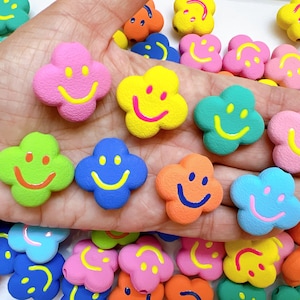 Matte Smile Face Blumen-Perlen (10er Set) - für Perlenstifte, DIY-Projekte