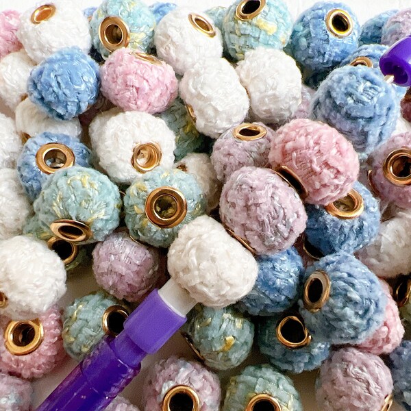 Tweed Spacer Beads, Fuzzy Spacer Beads, Fabric Beads (Random Set of 25) - for beadable pens, DIY projects