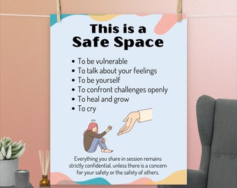 Poster This is a safe space - thérapeute, anxiété, santé mentale, TOC, sensibilisation, plaidoyer, motivation, positivité, décoration de chambre, bureau