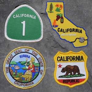 California Patch Set - Great Seal CA, Ca HWY One, CA Republic Badge(Iron On)