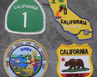 California Embroidered Patch Set – State, Highway One, Republic Badge (Iron On)