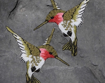 Hummingbird Patch Set - Green, Red, Bird, Animal Badge, Applique (Iron On)