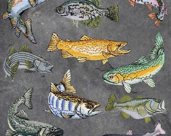 Freshwater Fish Patch Set - Trout, Bass, Catfish, Crappie, Fishing (Iron On)