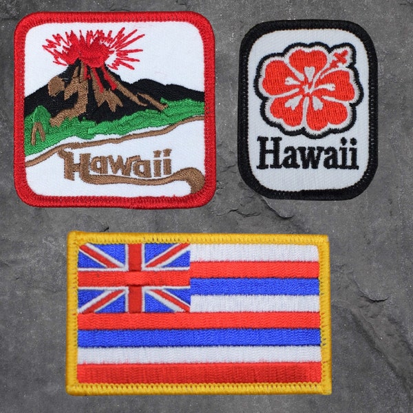 Hawaii Patch Set - Volcano, Hibiscus, HI Flag Badge, Oahu, Molokai(Iron On)